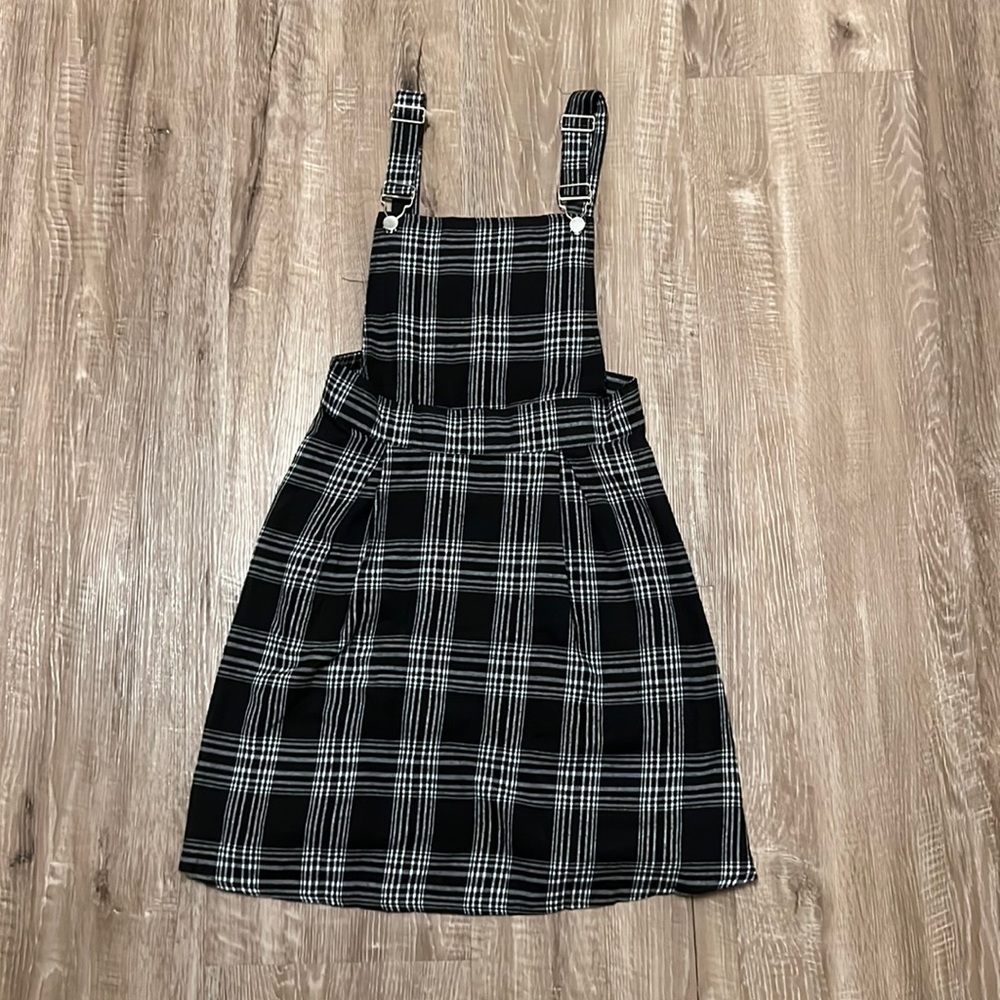 ROMWE - Pinafore Black Plaid Dress